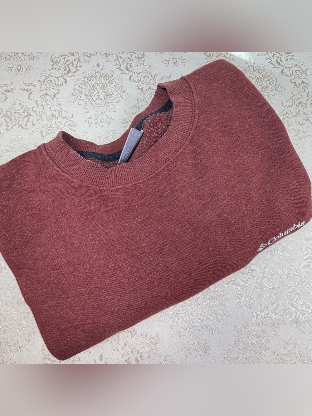 Columbia Men's Crewneck Sweater in Dark Red/Orange, Large,Oversized, Comfort